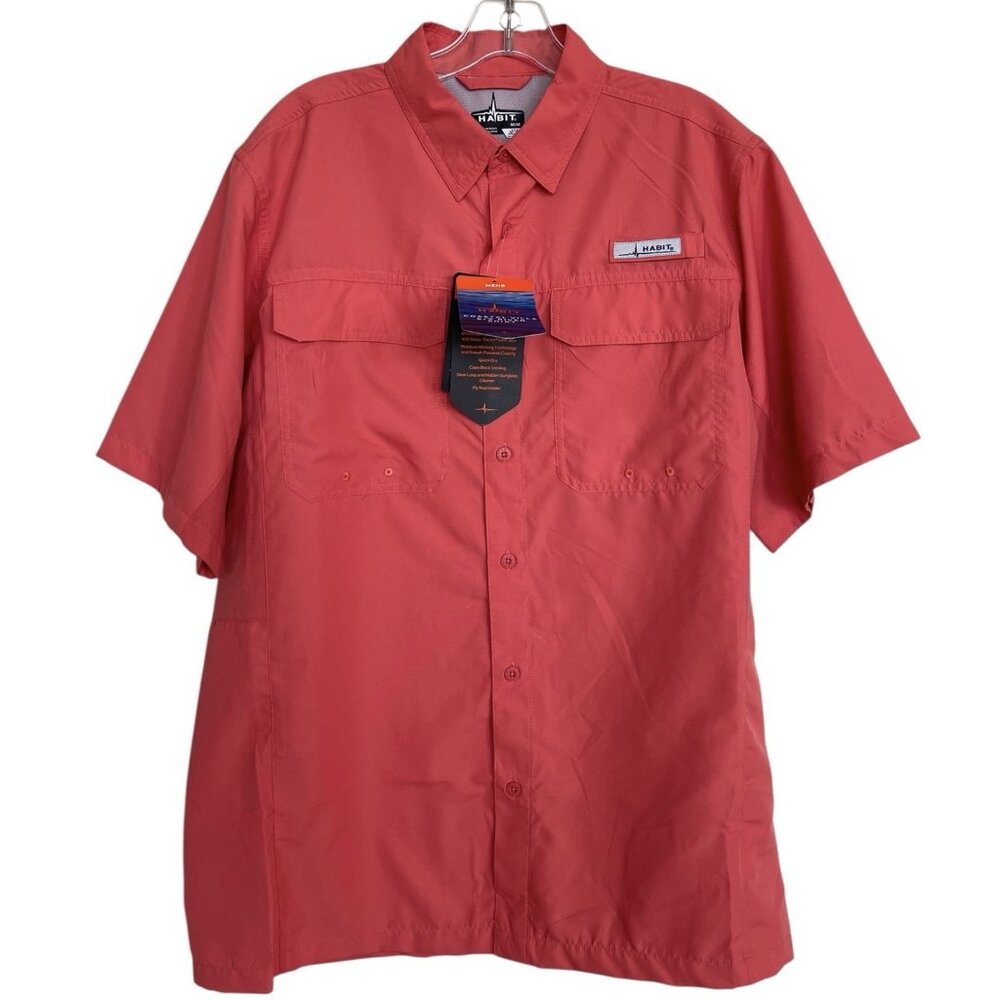 Habit Fishing Outdoor Vented Button Down Shirt Mesh Back Mens Size Medium Coral‎